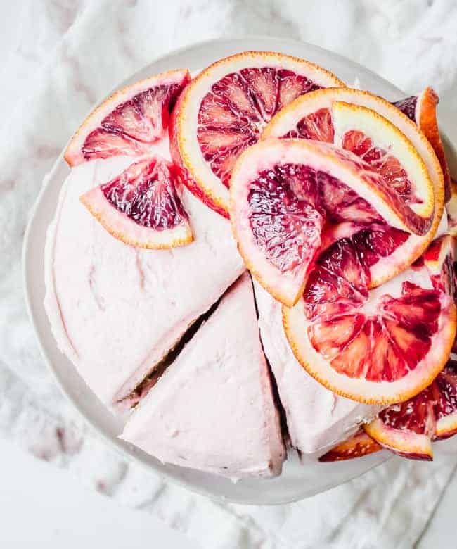 ginger spice cake with blood orange buttercream frosting