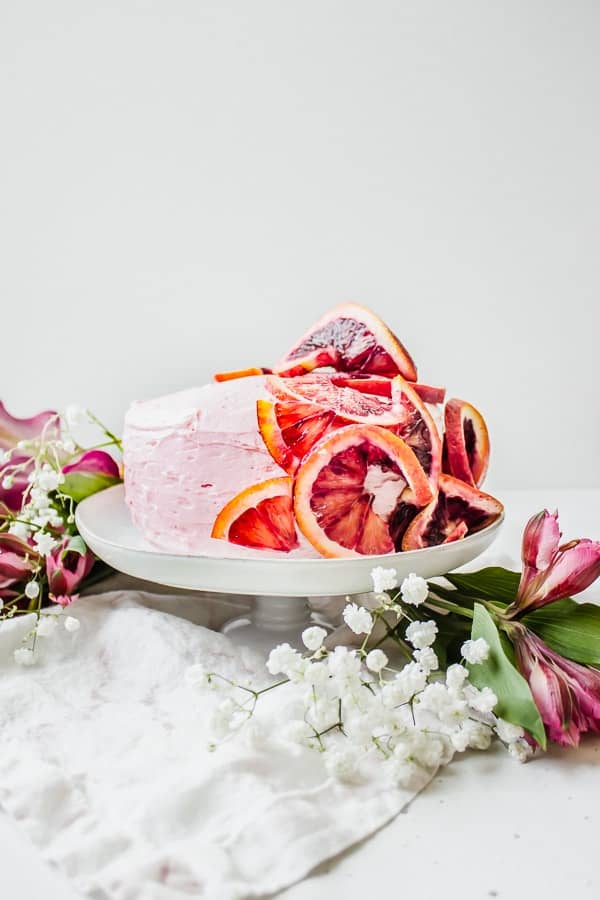 ginger spice cake with blood orange buttercream frosting