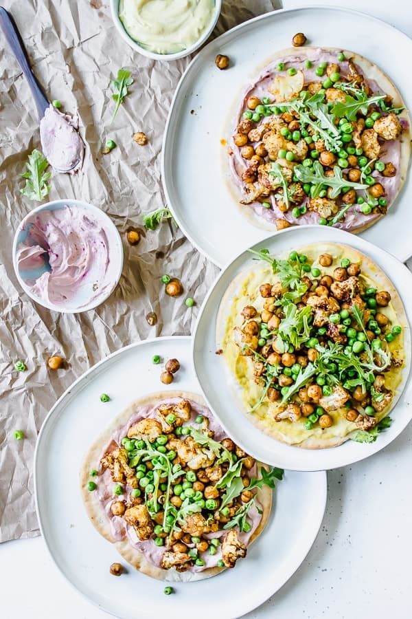 Tandoori Cauliflower Pita Flatbreads with Tahini Cumin "Yogurt"
