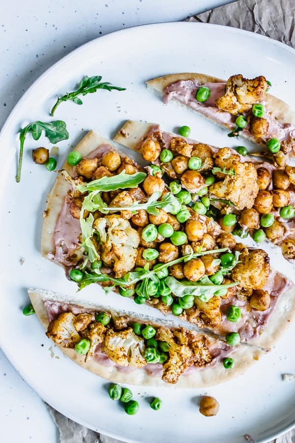 Tandoori Cauliflower Pita Flatbreads with Tahini Cumin "Yogurt"