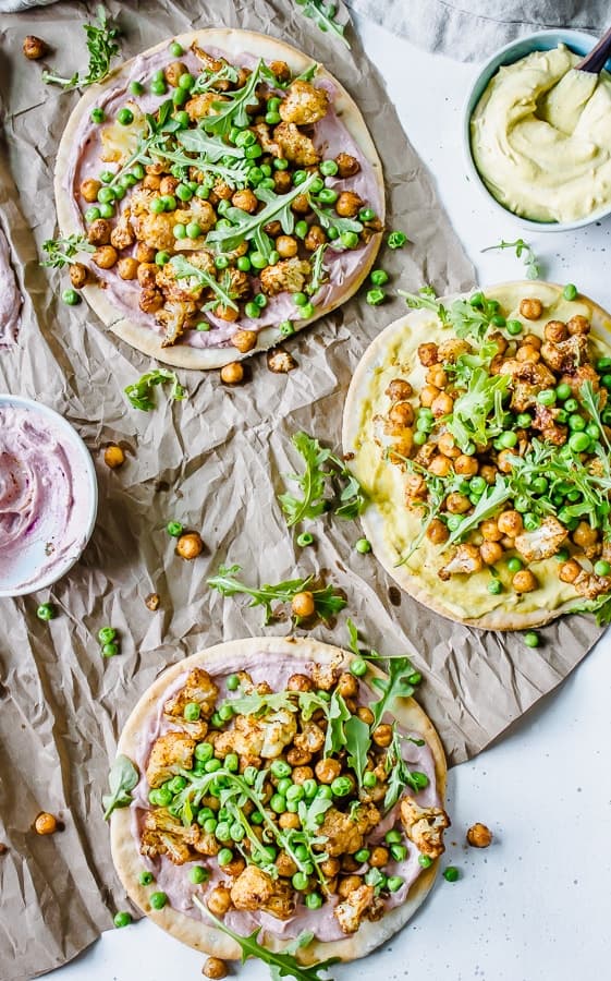 Tandoori Cauliflower Pita Flatbreads with Tahini Cumin "Yogurt"