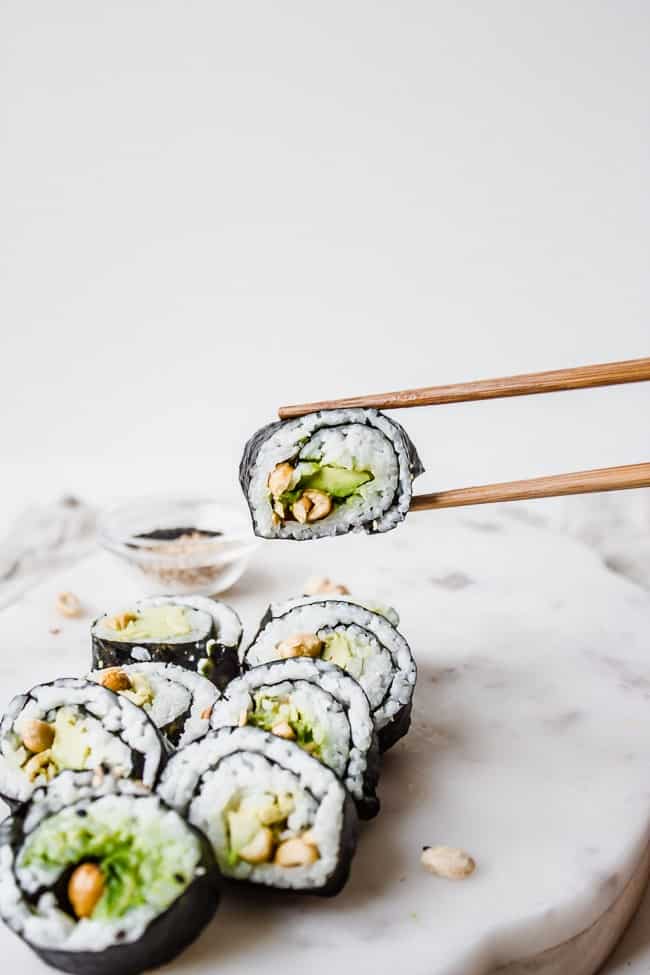 avocado + peanut sushi