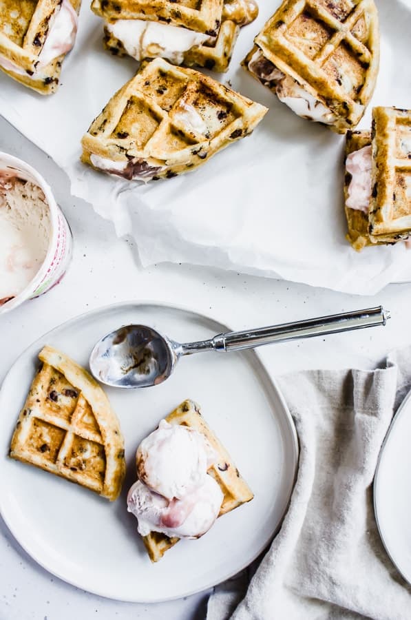 chocolate chip waffle ice cream sandwiches