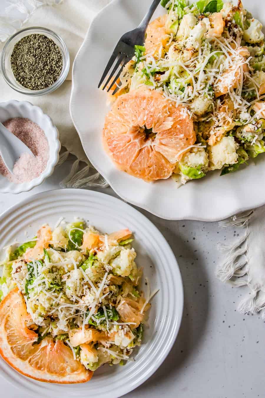Brussels + Roasted Cauliflower Citrus Salad