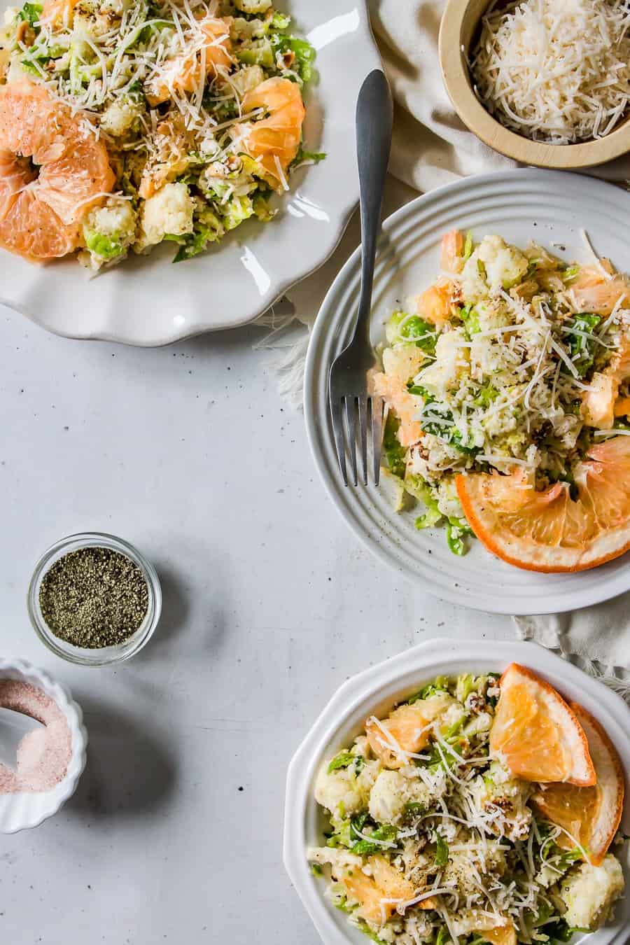 Brussels + Roasted Cauliflower Citrus Salad