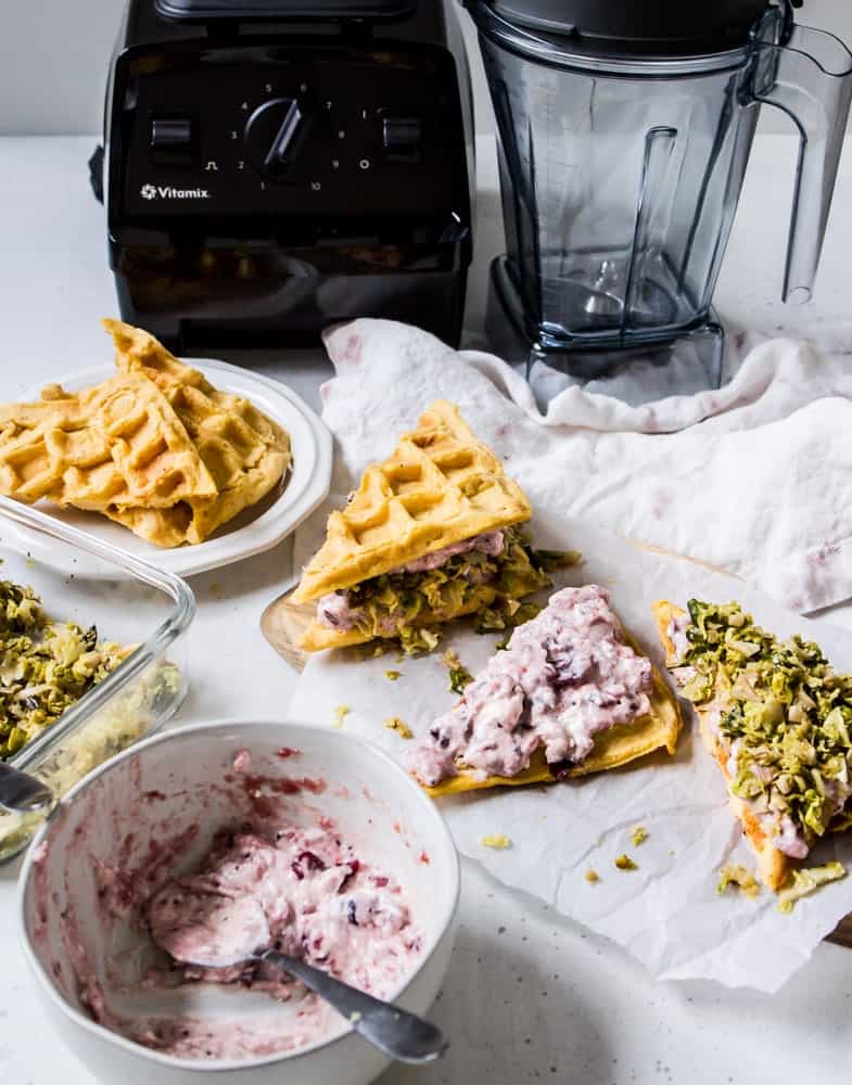 Cranberry and Brussels sweet potato waffle sandwiches