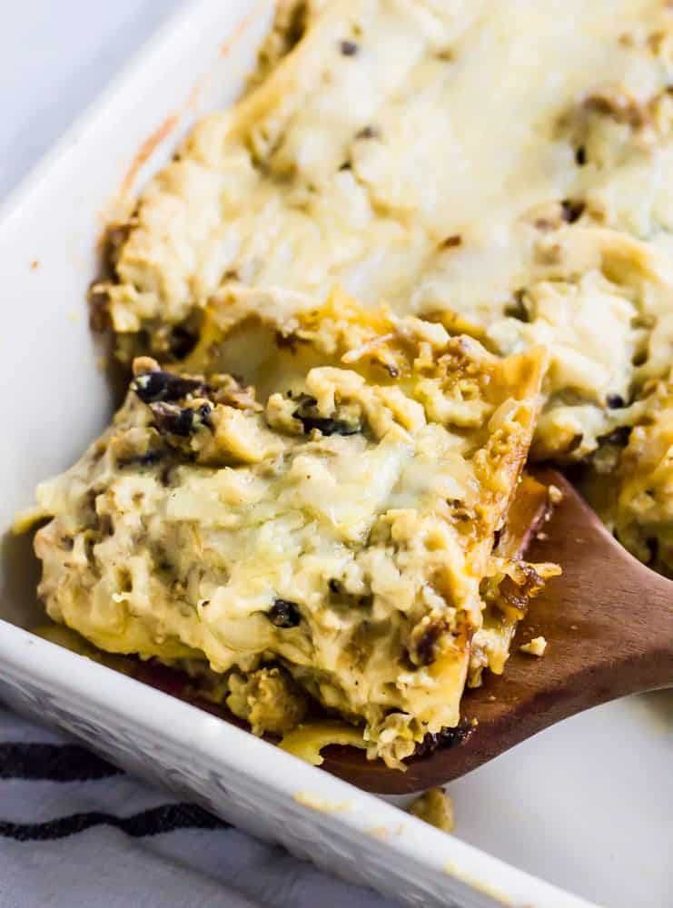 sausage, onion, mushroom breakfast lasagna