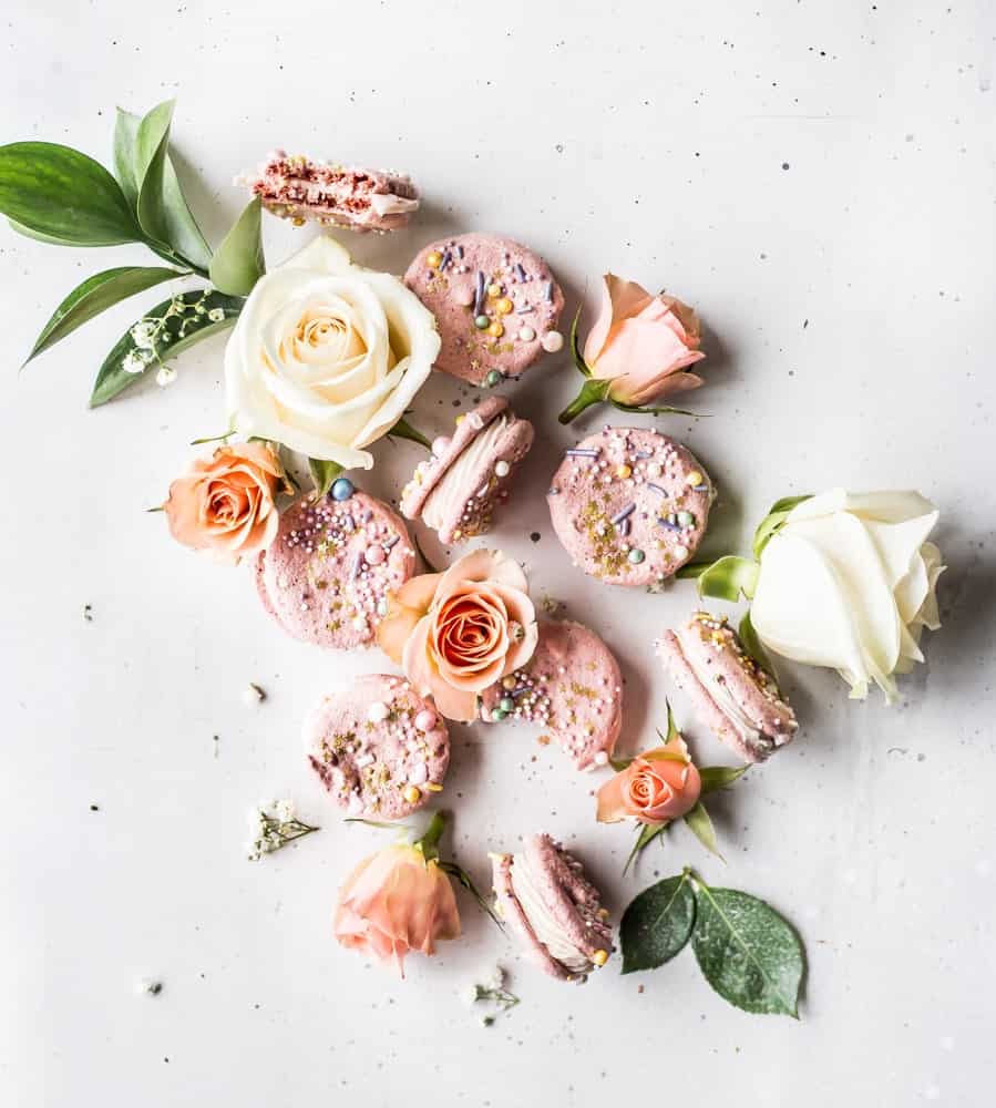 Beet + blood orange macarons