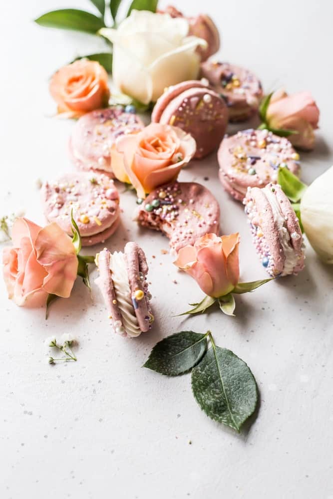 Beet + blood orange macarons