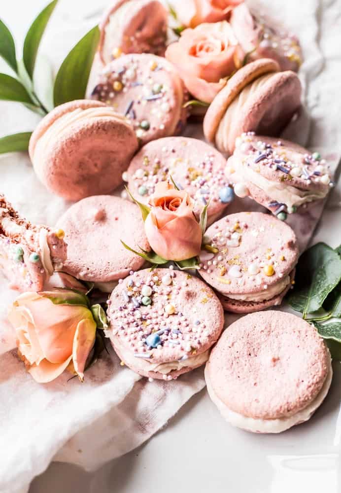 Beet + blood orange macarons