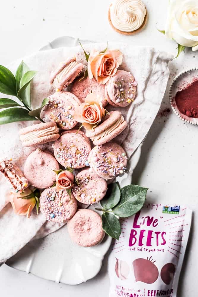 Beet + blood orange macarons