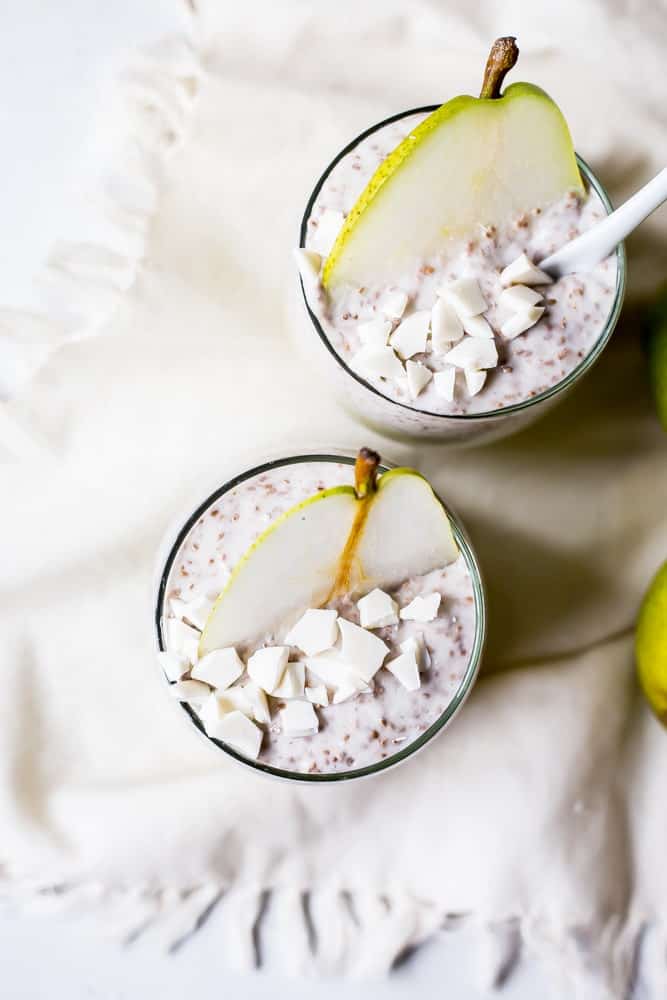 white chocolate pear chia pudding