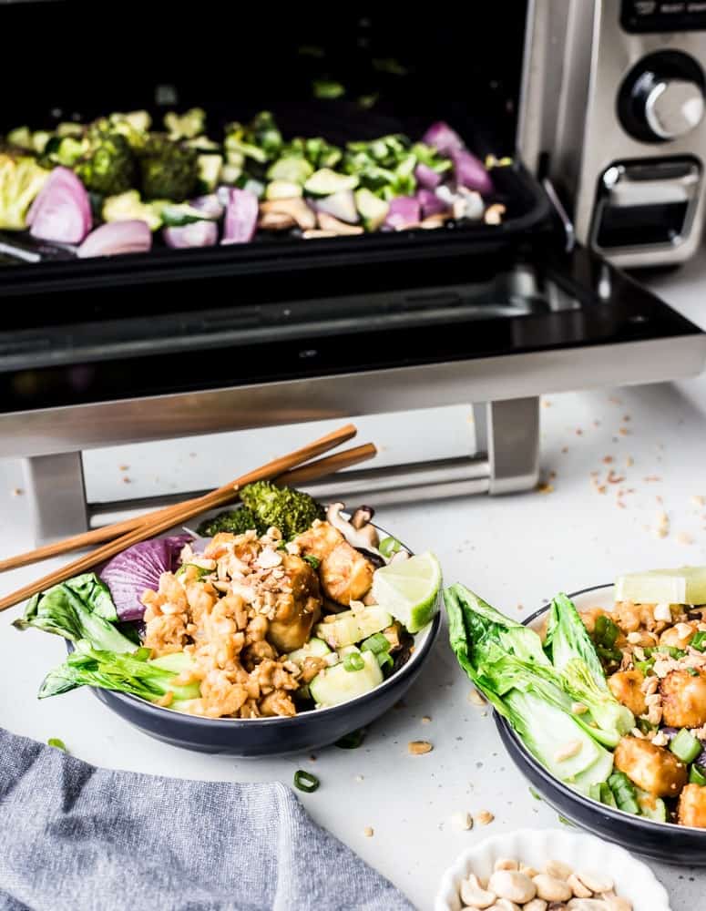 Sriracha Peanut Cauliflower Rice Bowls with Caramelized Veggie
