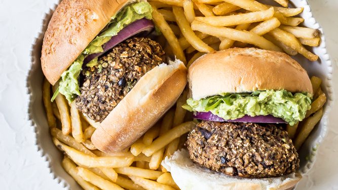 Sweet Potato Mushroom Guacamole Burgers