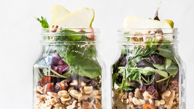 Walnut Pear Sweet Potato Mason Jar Salads