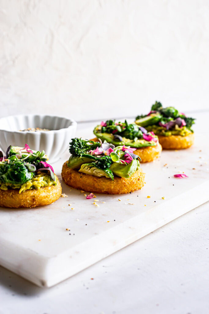 side image of hash brown avocado toast