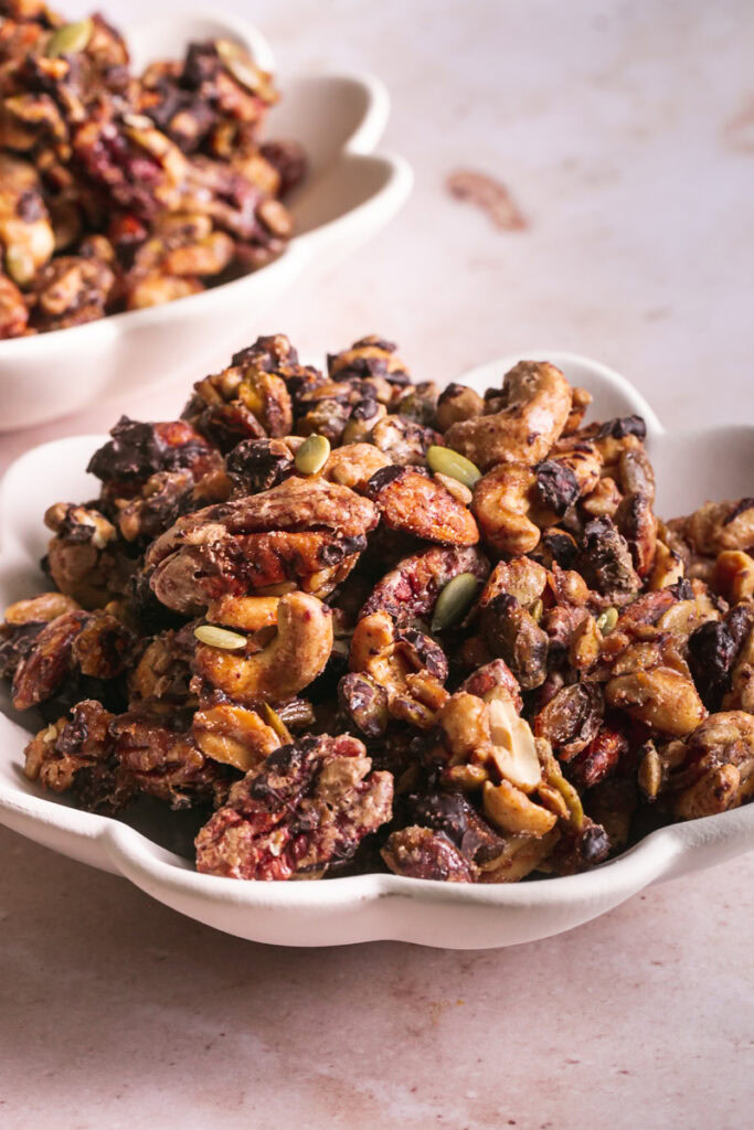 head on shot of trail mix in bowls