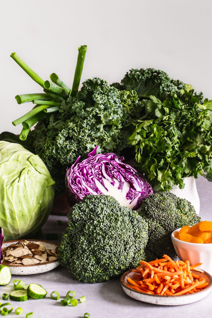 photo of all of the fresh produce included in this Thai chopped salad recipe