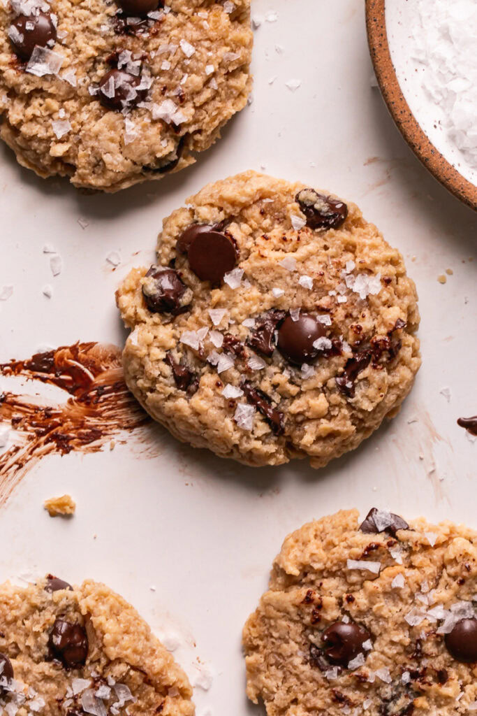 flourless salted tahini chocolate chip cookies