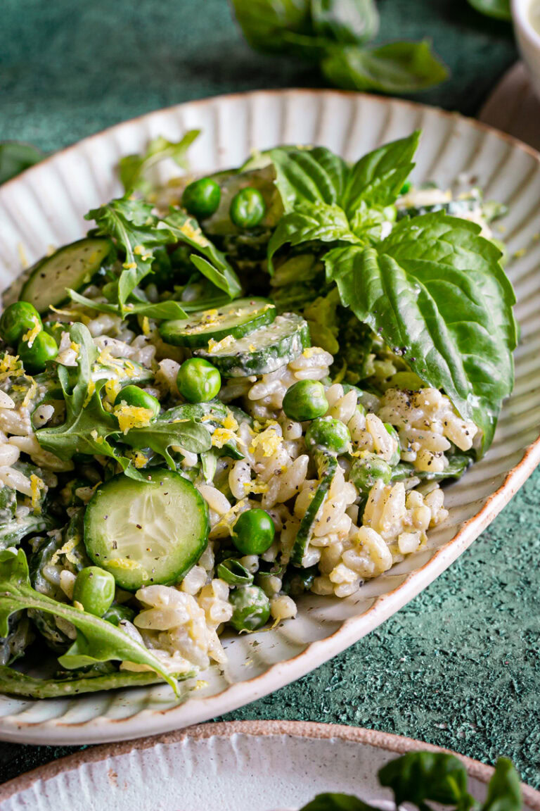 Lemon Basil Orzo with Arugula, Peas, and Cucumber