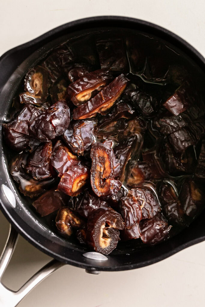chopped dates in a saucepan with water