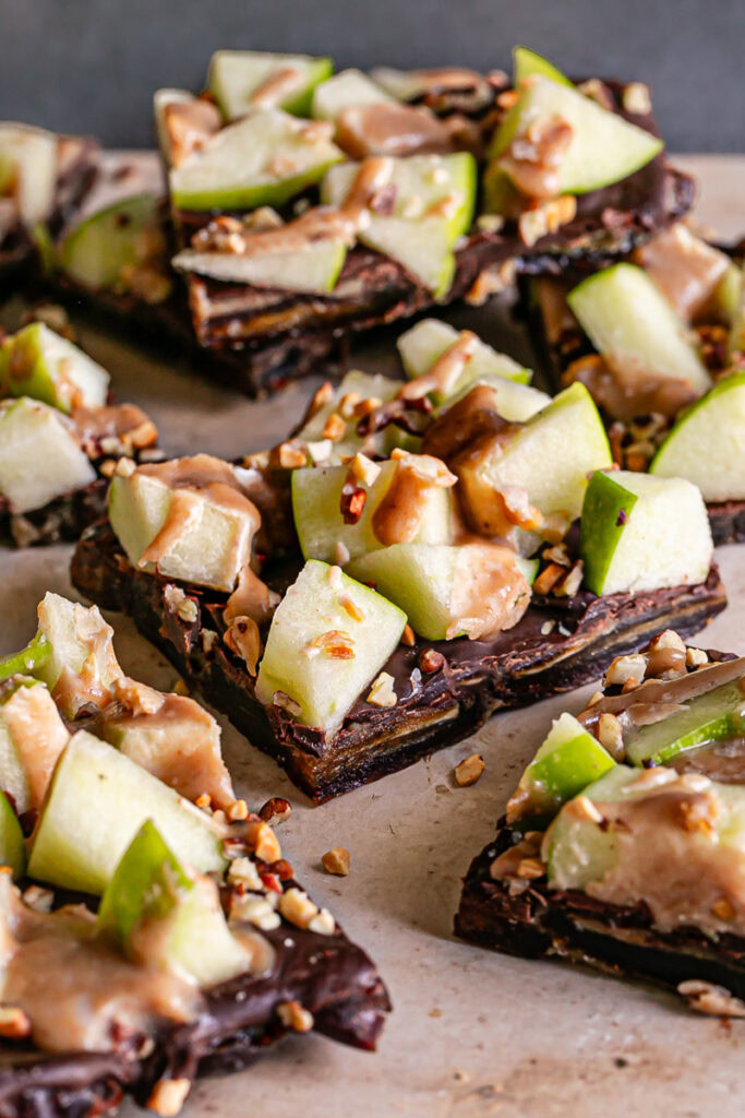 close up of caramel apple date squares sliced