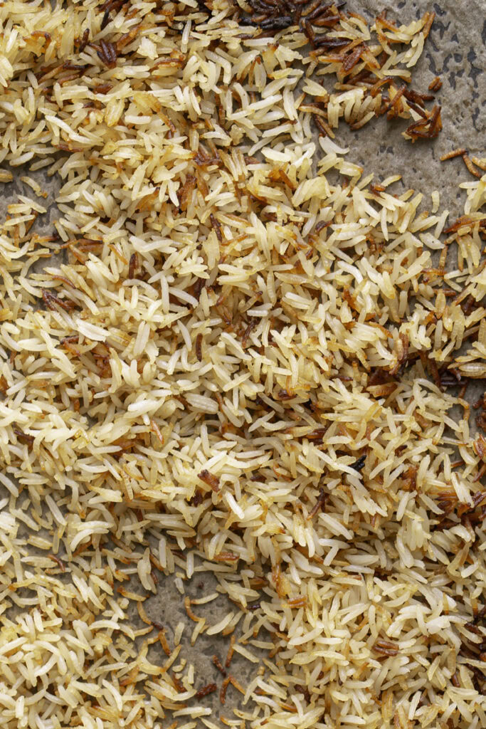 baked crispy rice on a baking sheet.