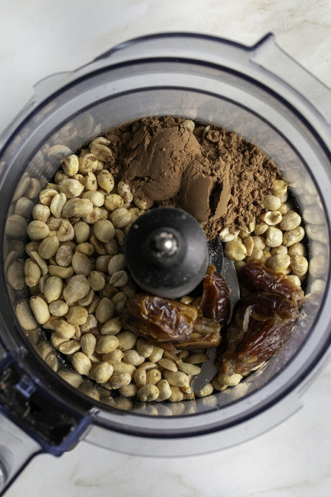 ingredients to make the crust in a food processor.